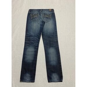 Madison‎ Denim Co Womens Jeans 6 Blue Distressed Patchwork Whiskers Straight